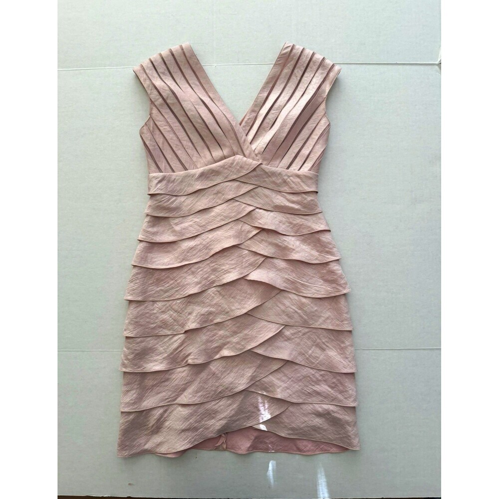 Adrianna Papell Pink Satin Shutter Pleat Sheath Cocktail Dress 4 Soft Girl Gala